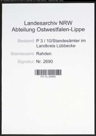 Sterberegister Standesamt Rahden