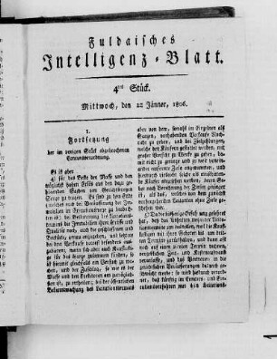 4tes Stück, Ausgabe vom 22. Jänner 1806