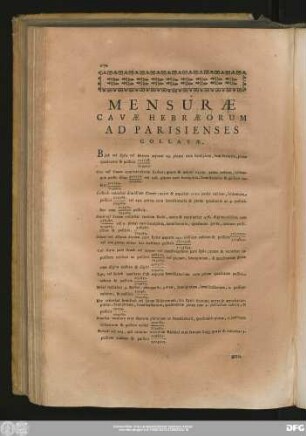 Mensurae Cavae Hebraeorum Ad Parisienses Collatae.