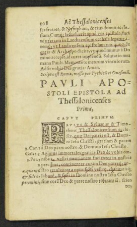 Pauli Apostoli Epistola Ad Thessalonicenses Prima,