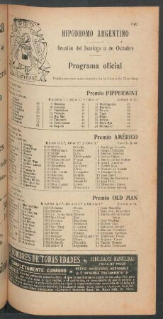 Hipódromo Argentino - Reunión del Domingo 11 de Octubre [de 1908] - Programa oficial
