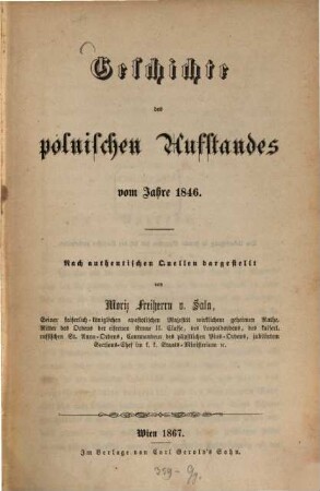 Geschichte des polnischen Aufstandes vom Jahre 1846