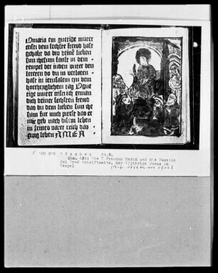 Die Leiden Christi und die sieben Freuden Mariä. — Der zwölfjährige Jesus im Tempel, Folio 8 recto