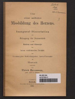 Ueber eine seltene Missbildung des Herzens