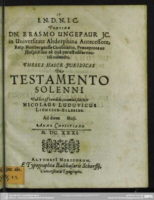 Theses hasce juridicas de testamento solenni