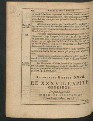Disputatio Biblica XXVII. De XXXVII. Capite Geneseos. De qua Respondit Johannes Samstagius