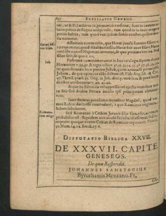 Disputatio Biblica XXVII. De XXXVII. Capite Geneseos. De qua Respondit Johannes Samstagius