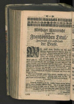 Nöthiger Unterricht Wegen der Frantzösischen Titul/ Innerhalb und ausserhalb der Briefe.