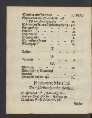 Renovirte Matricul Des Fürstenthumbs Holstein.