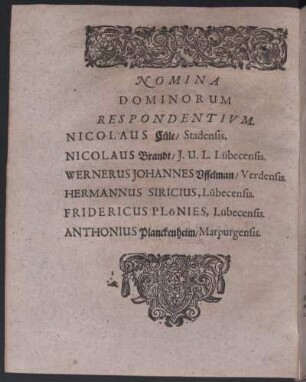 Nomina Dominorum Respondentivm ...