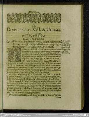 Disputatio XVI. & Ultima