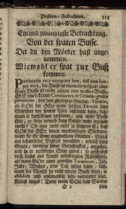 Ein und zwantzigste Betrachtung. Von der spaten Busse.
