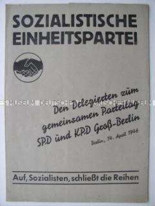 Delegiertenmappe des gemeinsamen Parteitages von KPD und SPD in Groß-Berlin (ohne Inhalt)