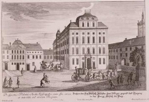 Prag, "Prospect des Ertz-Bischöfflichen Pallastes samt selbiger Gegend und Eingang in das königliche Schloß zu Prag"