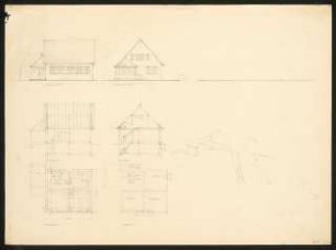 Landhaus: Ansichten, Schnitte, Grundriss EG und KG, Skizze Lageplan