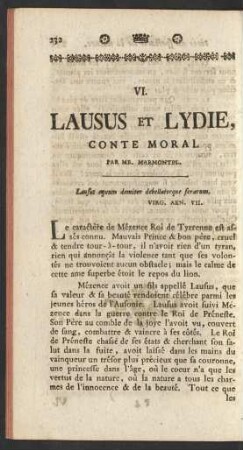 VI. Lausus Et Lydie, Conte Moral
