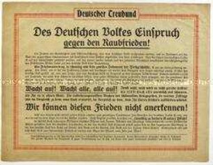 Flugblatt des Deutschen Treubundes gegen den Versailler Vertrag und Aufruf zur Unterschriftensammlung