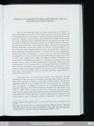 Vienna As A Major Ottoman Diplomatic Post In The Nineteenth Century
