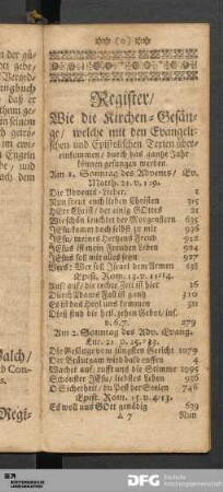 Register/ Wie die Kirchen-Gesänge/ welche mit den Evangelischen und [...].