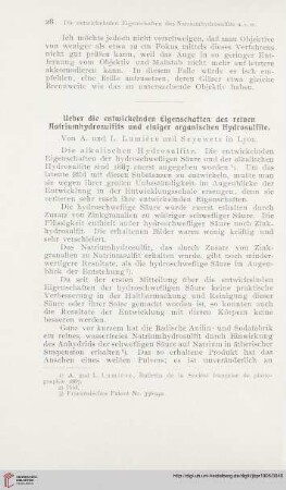 19: Ueber die entwickelnden Eigenschaften des reinen Natriumhydrosulfits und einiger organischen Hydrosulfite