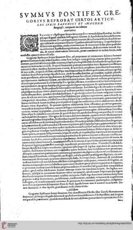 Summus Pontifex Gregorius...
