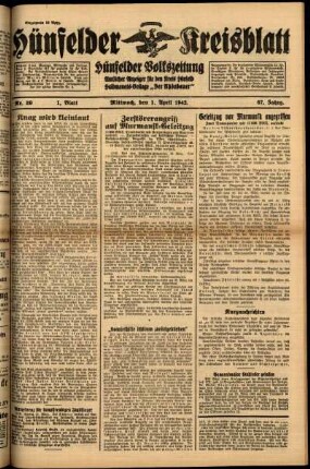 Erste Ausgabe vom Mittwoch, den 01. April 1942.