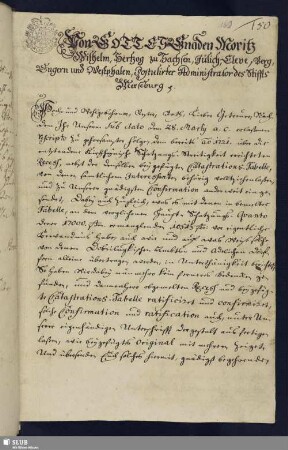 Von Gottes Gnaden Moritz Wilhelm, Hertzog zu Sachsen, Jülich, Cleve ...