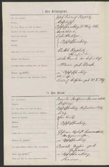 Ausstellung eines Verehelichungszeugnisses an den in Frammersbach
                     wohnenden Kaufmann Joseph Friedrich Koplitz - Verehelichung mit der
                     Restaurateuerstochter Anna, geb. Weisberger, aus Frankfurt / Main, 1898,
                     Verehelichung mit der Metzgermeisterstochter Amalie Katharina, geb.
                     Immerschitt, aus Aschaffenburg, 1902, Bürgerrechtsverleihung, 1902
