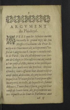 Argument du Plaidoyé.