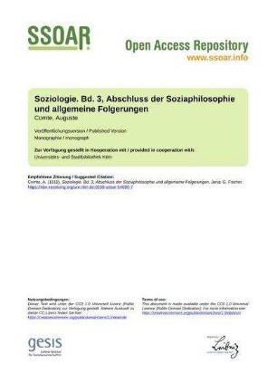 Soziologie. Bd. 3, Abschluss der Soziaphilosophie und allgemeine Folgerungen