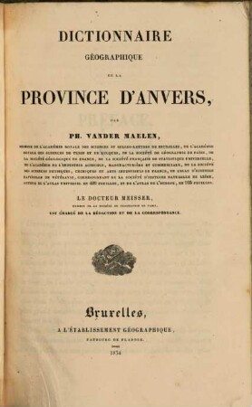 Dictionnaire géographique de la province d'Anvers