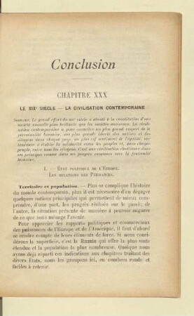 Conclusion Chapitre XXX Le XIXe siècle – La civilisation contemporaine