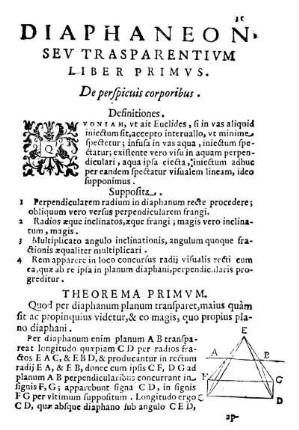 Liber Primus. De perspicuis corporibus.
