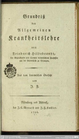 Grundriß der Allgemeinen Krankheitslehre