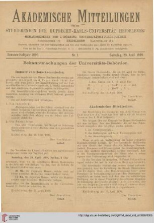 Nr. 1 (29. April 1899)