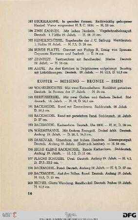 VI. Kupfer, Messing, Bronze, Eisen (Nr. 189-215)