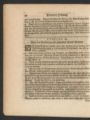 Titulus IX. Von den Barbirern und gemeinen Wund-Aertzten