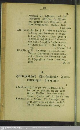 I. Heilwissenschaft. Thierheilkunde. Naturwissenschaft. Astronomie