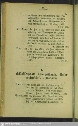 I. Heilwissenschaft. Thierheilkunde. Naturwissenschaft. Astronomie
