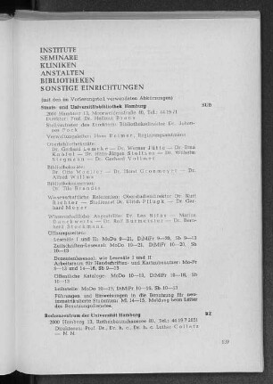 Institute. Seminare. Kliniken. Anstalten. Bibliotheken. Sonstige Einrichtungen