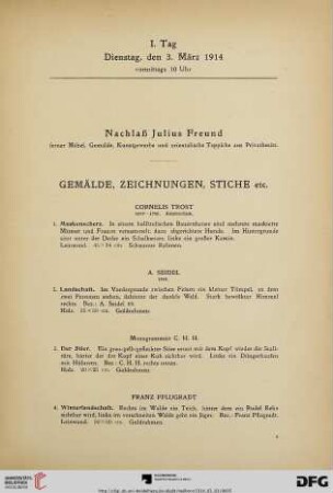 Gemälde, Zeichnungen, Stiche etc. (Nr. 1-22)
