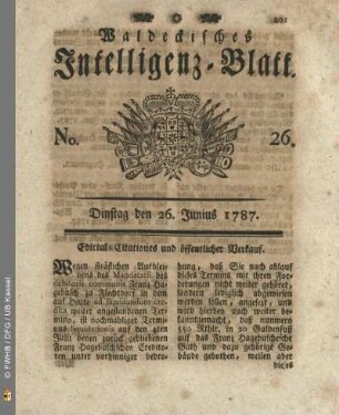 No. 26. Dinstag den 26. Junius 1787