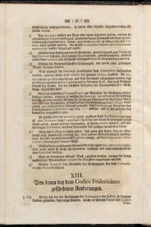 XIII. Von denen bey dem Codice Fridericiano geschehenen Aenderungen.