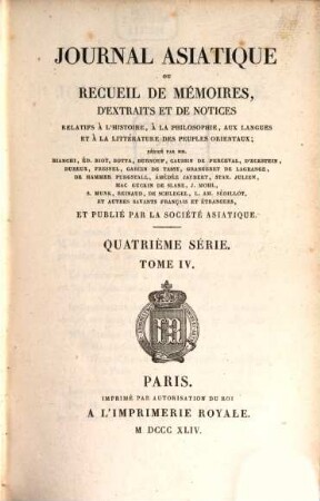 Journal asiatique : périodique semestriel. 4. 1844