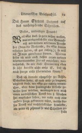 Des Herrn Steters Antwort auf das vorhergehende Schreiben