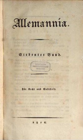 Allemannia : für Recht u. Wahrheit, 7. 1816