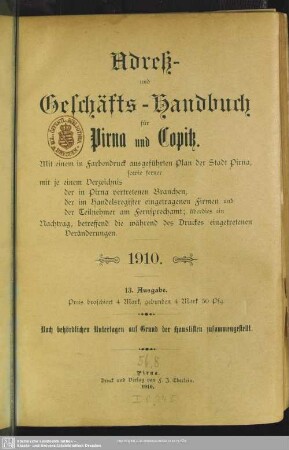 13.1910: Adreß- und Geschäftshandbuch für Pirna, Copitz und Posta