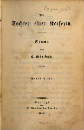 Die Tochter einer Kaiserin : Roman von L. Mühlbach, 1