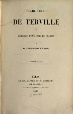 Caroline de Terville ou Mémoires d'une dame de charité