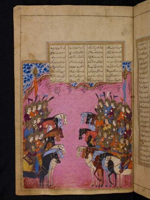Illustration: Turanische und iranische Reiter in Schlachtformation